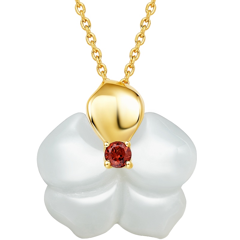 Fei Liu 14K金新疆和田玉吊坠项链锁骨链女款配镀金银链兰花系列