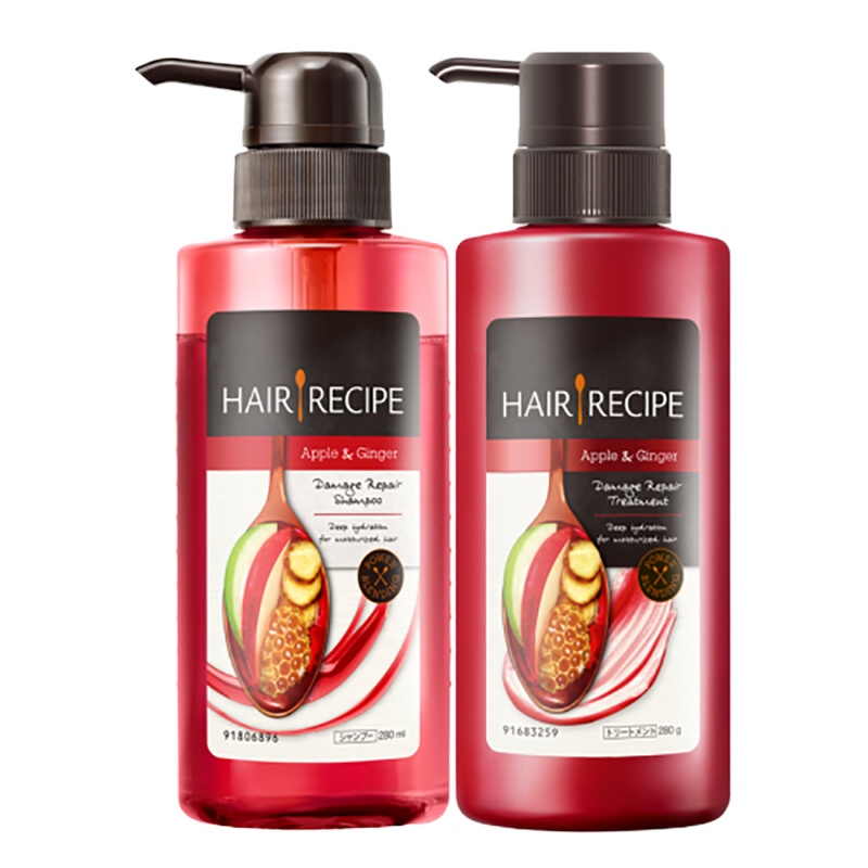 Hair Recipe 日本发之食谱生姜苹果强韧养根健发洗护套装280ml洗发水+280g护发素香氛滋养修护无硅油洗发
