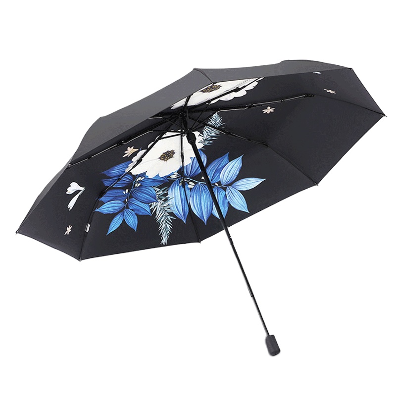天堂伞 简约森系学生折叠便携黑胶防晒防紫外线遮阳伞晴雨两用伞女