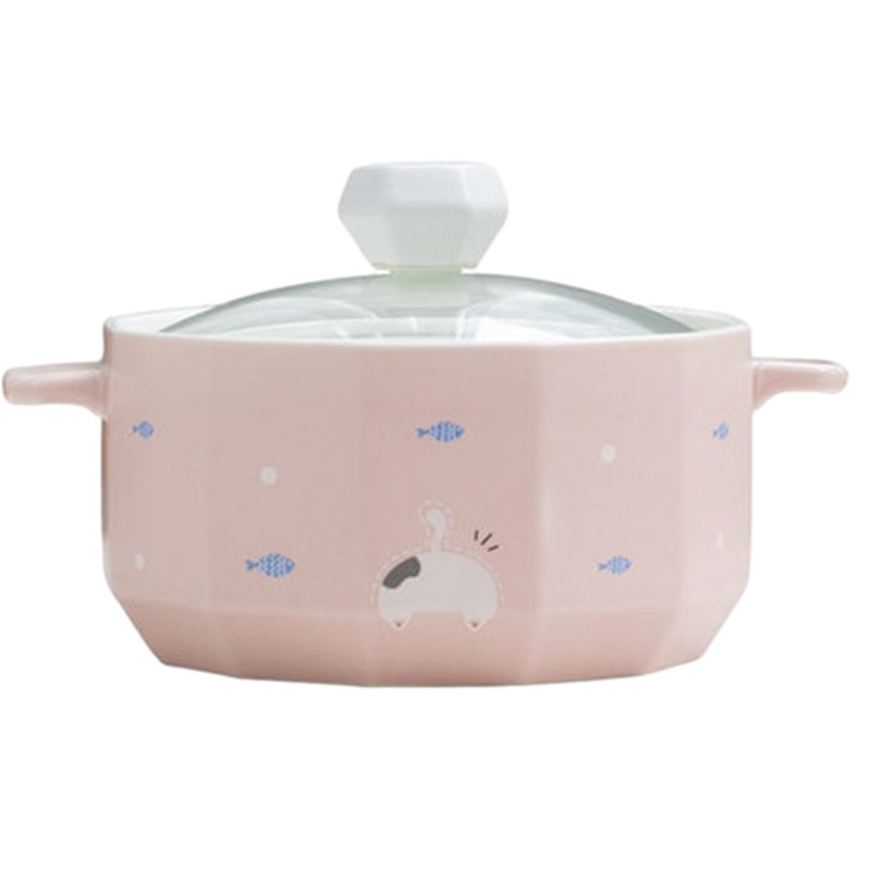 贝瑟斯 北欧可爱陶瓷泡面碗带盖家用大容量碗学生单个双耳