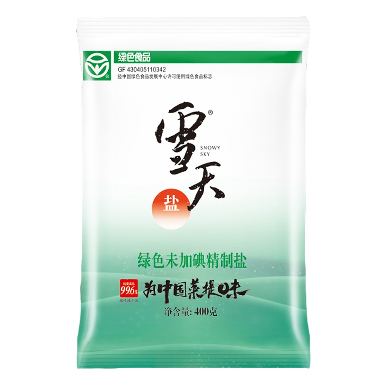 雪天(Xuetian)绿色未加碘精制盐400g盐巴调味料食用盐绿色食品买6发7袋