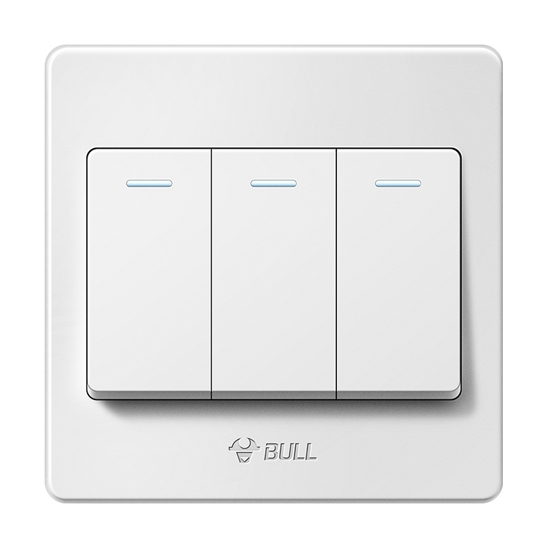 公牛(BULL)开关插座3开三开双控开关面板 86型三联三位双控电源墙壁开关 G07K312Y(带荧光)