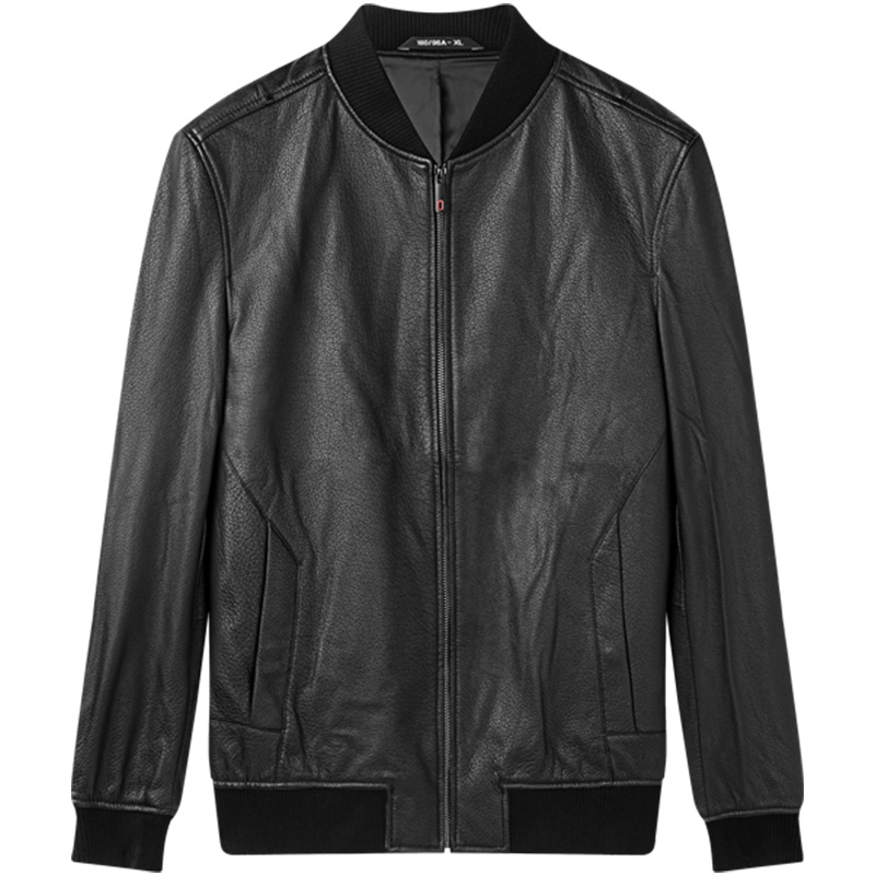 柒牌SEVEN男装皮衣修身棒球领中青年时尚休闲机车真皮夹克