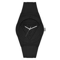 GUESS倒三角LOGO浮雕黑色石英硅胶腕表W0979L2