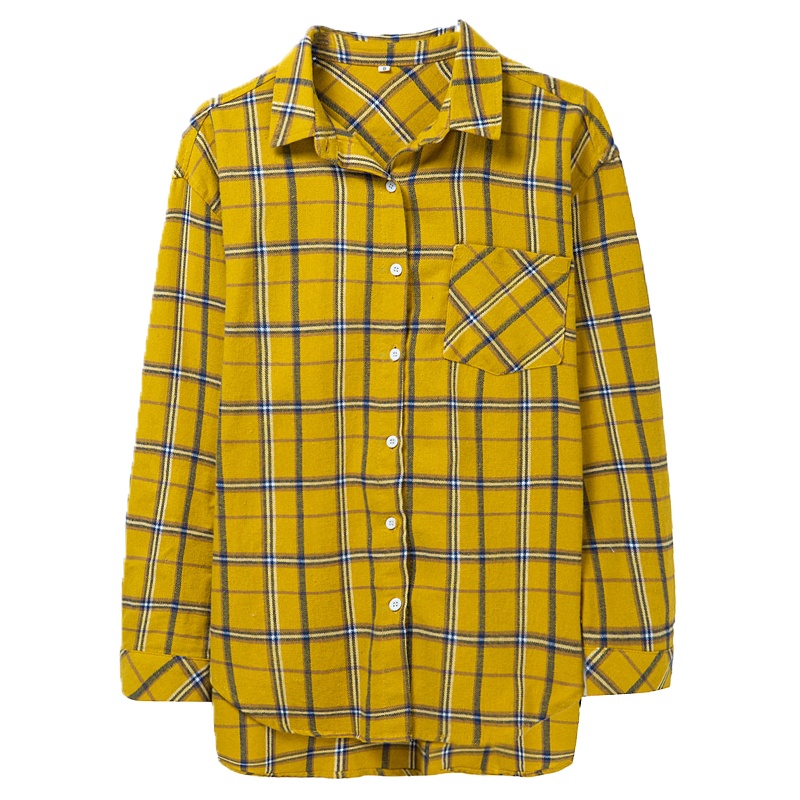 恒源祥女士衬衫2020秋款格子衬衫女棉洋气全棉宽松衬衣