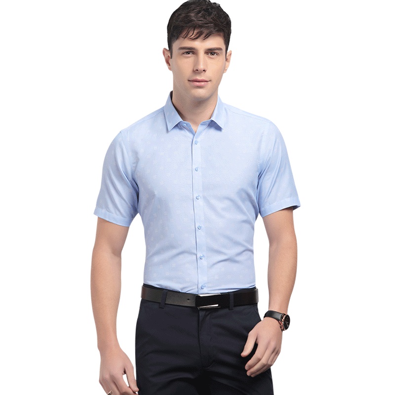 HODO红豆男装夏季男士短袖衬衫轻商务休闲修身细格纹透气舒适短袖衬衫男