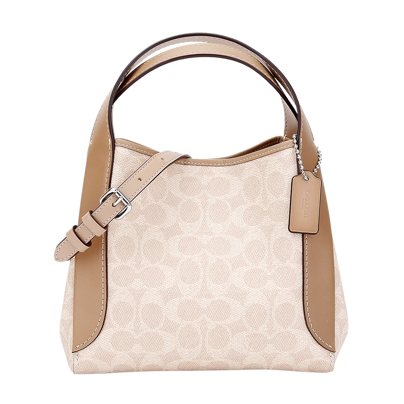 蔻驰 COACH 女士专柜款人造革手提单肩斜挎包白卡其色小号 79251 LHPVT