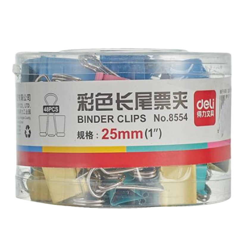 得力(deli) 8554 4# 彩色长尾夹 25mm 48只筒装
