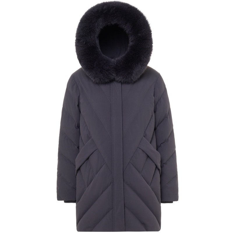 波司登羽绒服中老年女装连帽毛领中长款加大厚款