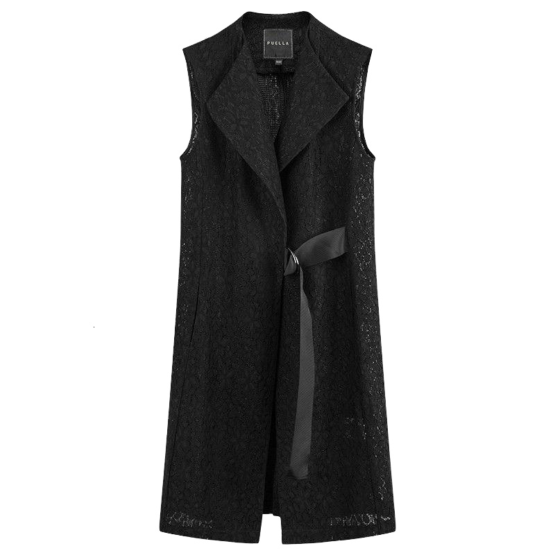 拉夏贝尔Puella秋季新款韩版休闲显瘦蕾丝收腰中长款西装马甲女20011769