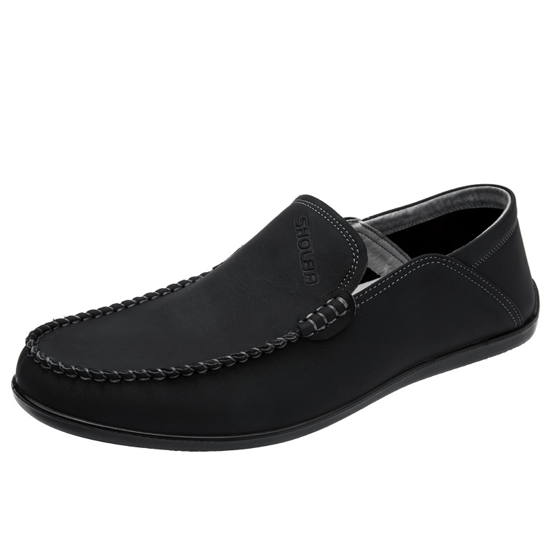 兽霸男鞋2019春季新款真皮软底豆豆鞋低帮一脚蹬男士懒人鞋驾车鞋