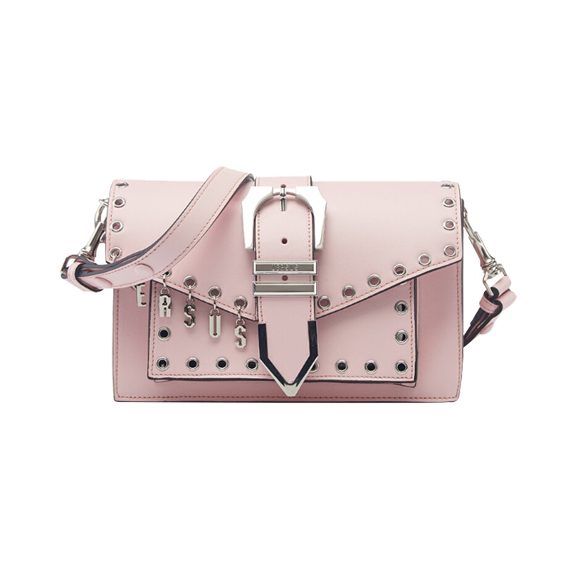 VERSACE VERSUS 范思哲女士粉色皮革别扣装饰斜挎包FBD 1380 FVO F630N 特价