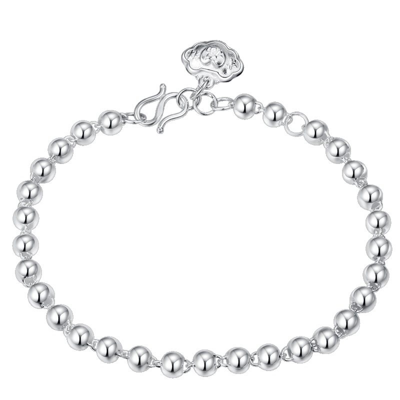 佰色传情(BRIR) S990纯银时尚百搭手饰女士4-5mm光珠银手链经典简约百搭时尚配饰送母亲送女友生日礼物节日礼正品