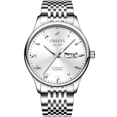 [品牌精选]欧美时(omays)手表男士双日历全自动机械表 男士防水夜光
