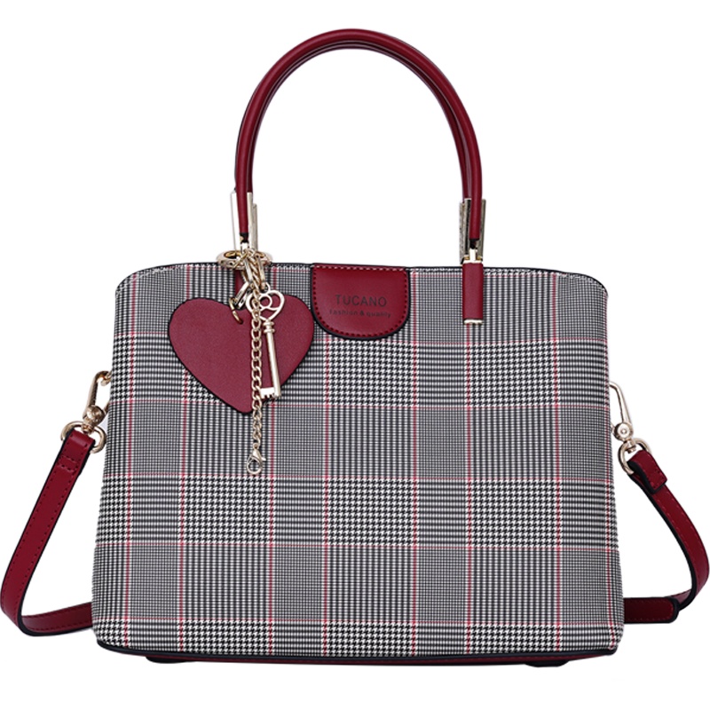啄木鸟女包手提包新款2019时尚女士单肩包斜挎包格纹大容量