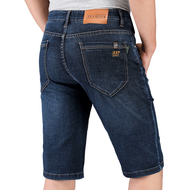 JEEP吉普夏季弹力牛仔短裤男士五分休闲修身牛仔中裤子男直筒马裤
