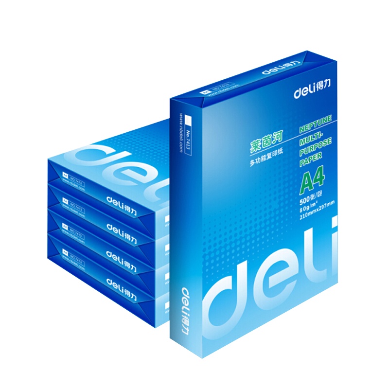得力7419莱茵河复印纸A4 80g 500张/包 5包/箱(2500张)