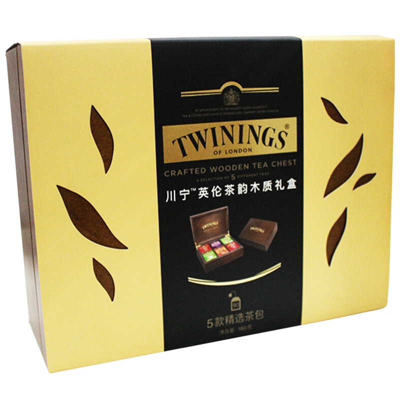 [礼盒]英国川宁Twinings 波兰进口6格木盒 英伦茶韵木质红茶礼盒 红茶绿茶5种口味90袋茶叶套装