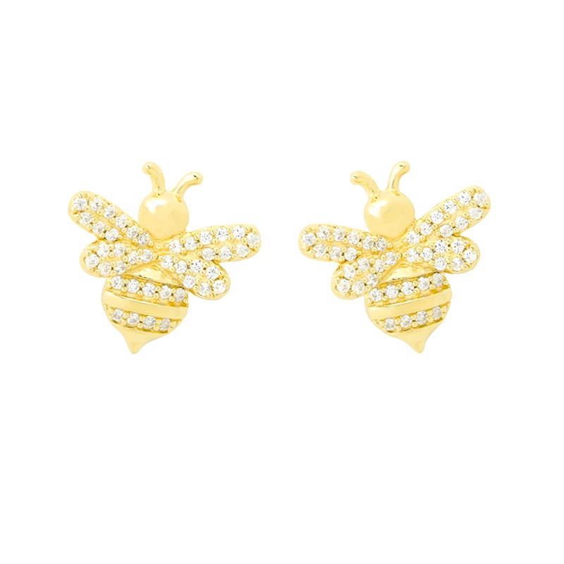 apm MONACO周冬雨同款金黄色镶晶钻蜜蜂耳钉925银耳饰女士时尚可爱穿孔首饰品AE10256OXY