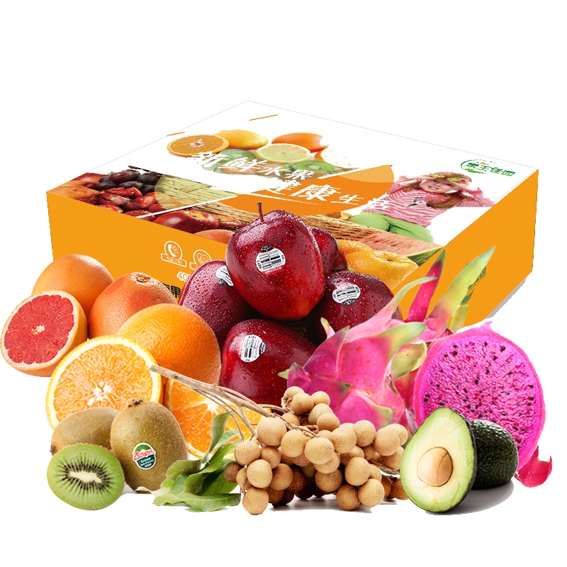 喜乐礼盒（南非西柚2+澳洲脐橙6+美国红蛇果4+新西兰佳沛绿果6+越南红心火龙果2+泰国新鲜龙眼500g+墨西哥2个）