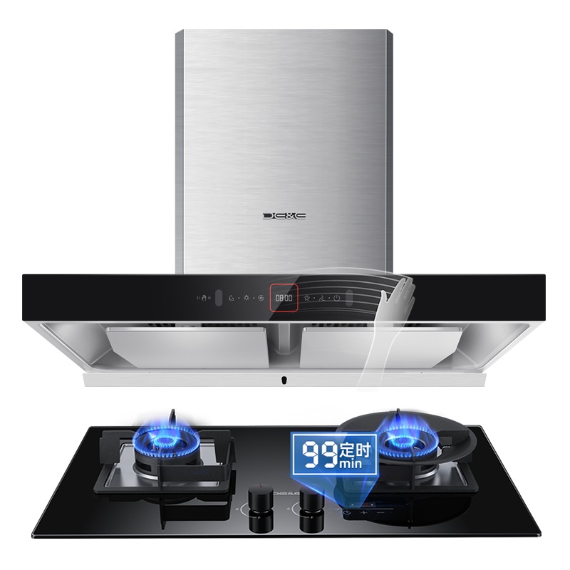 德意(DE&E)T8系列1000Pa大风压24立方双腔近吸烟机自清洁油烟机烟灶套装838A+718A(需液化气详询客服)