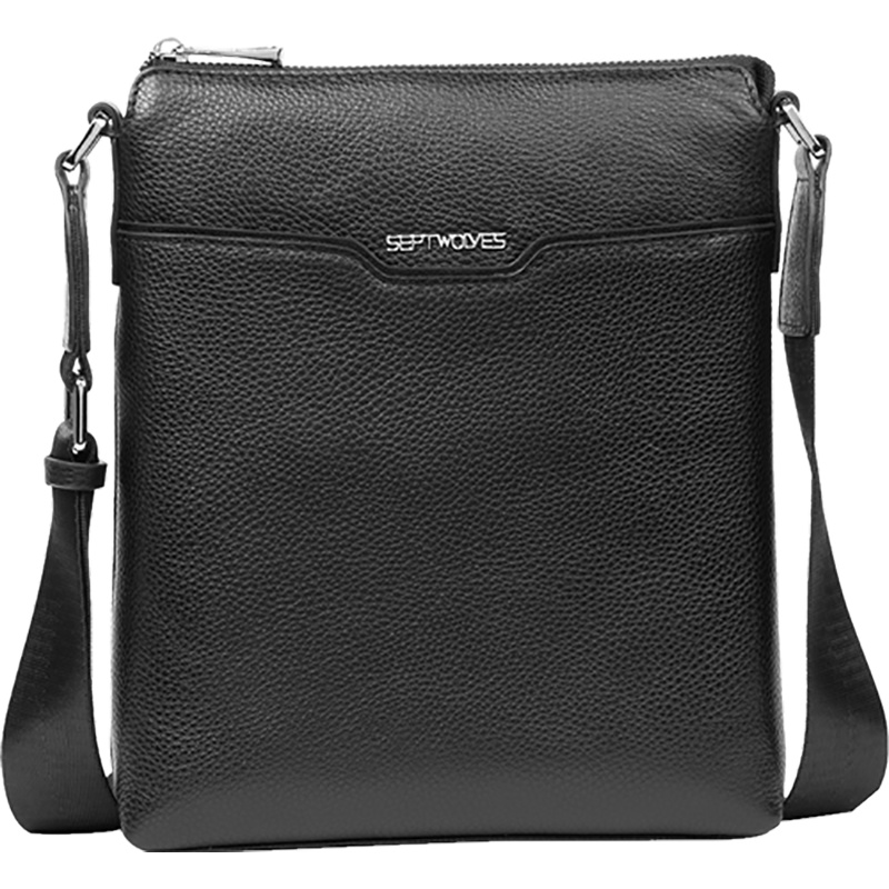 七匹狼(SEPTWOLVES)男士斜挎包柔软荔枝纹头层牛皮品质男单肩包休闲竖款日字包商务通勤男包