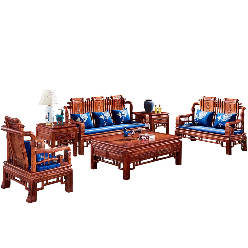 周家庄 红木家具非洲花梨(学名:刺猬紫檀)沙发 实木沙发 新中式仿古客厅汉宫王沙发组合