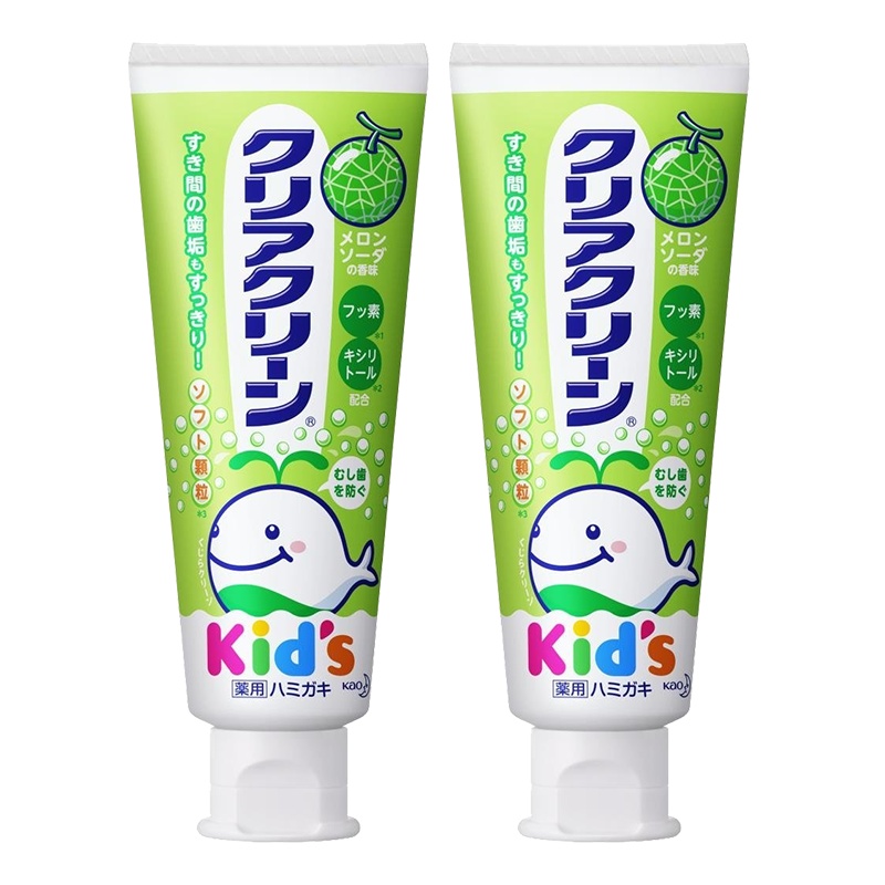 [2支装]日本进口花王(MERRIES)儿童护理 婴幼儿木糖醇水果味牙膏70g 哈密瓜味 适合3~12岁儿童使用