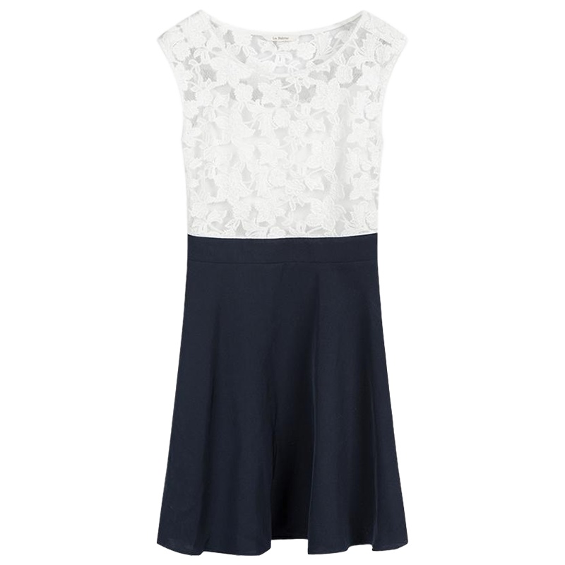 拉夏贝尔无袖蕾丝连衣裙夏季新款春装小个子短款裙子流行a字仙女裙潮_823 S 白色