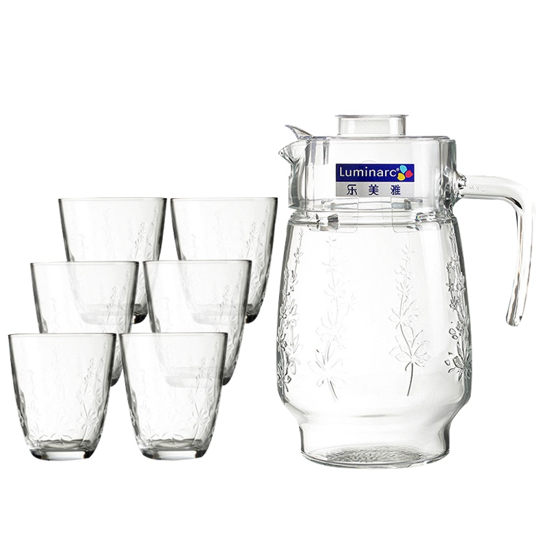 乐美雅(Luminarc)浮雕迪瓦利亚水具套装7件套1.6LJ2732果汁杯水杯水壶奶杯