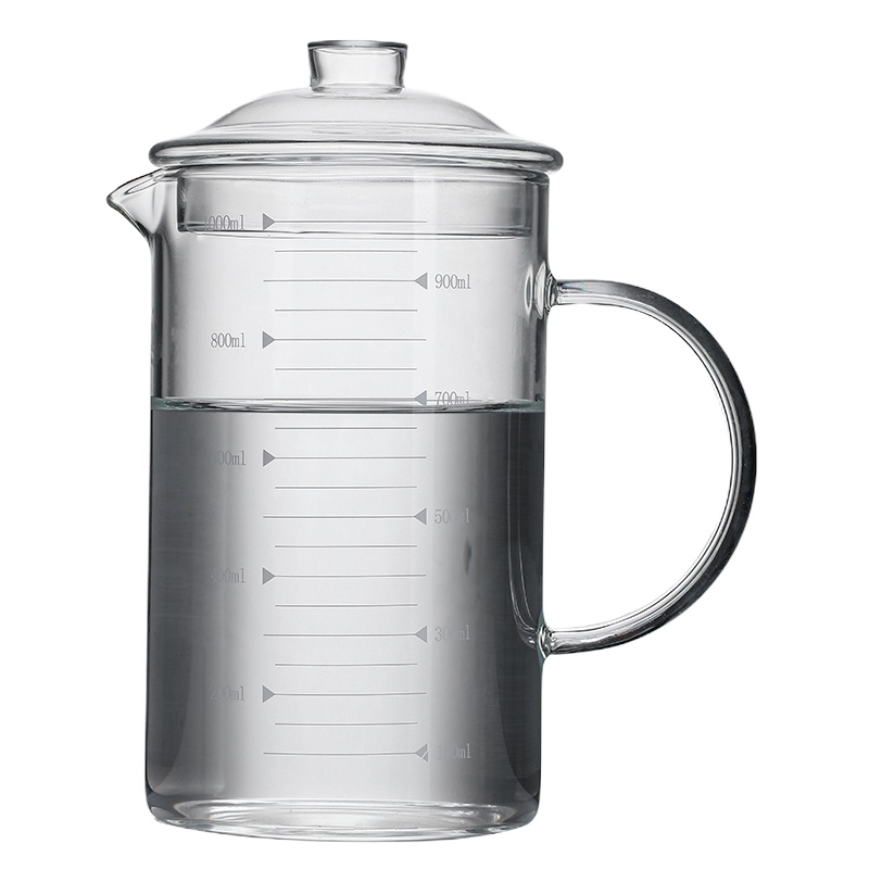 带刻度耐热玻璃量杯热奶杯茶水杯马克杯宝宝牛奶杯明火加热 封后 1000ml[量杯]+玻璃盖玻璃杯