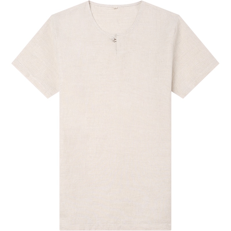 恒源祥男装短袖T恤2020夏季新款圆领中年时尚休闲上衣亚麻体恤