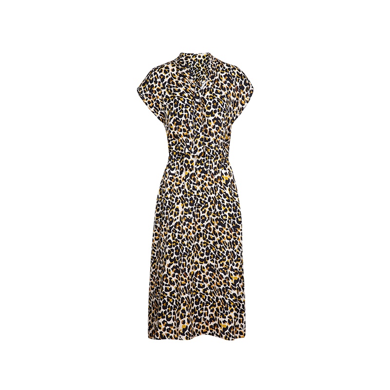 鄂尔多斯ERDOS豹纹起源系列春夏修身女士连衣裙