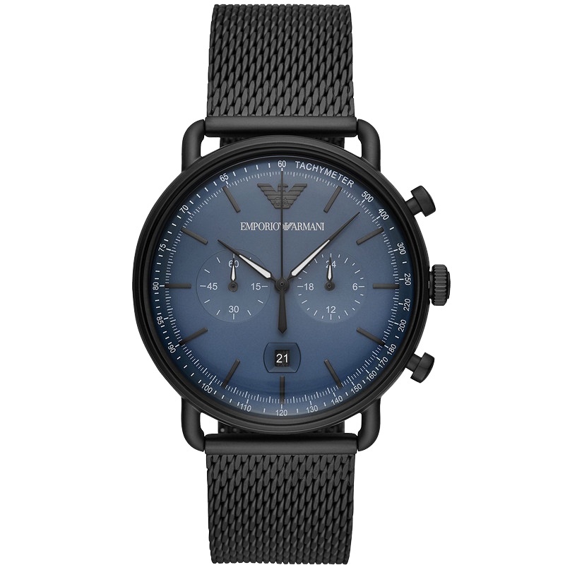 阿玛尼(EMPORIO ARMANI)手表 欧美品牌男士飞行员AVIATOR系列新款流行编制钢带石英表男 AR11201