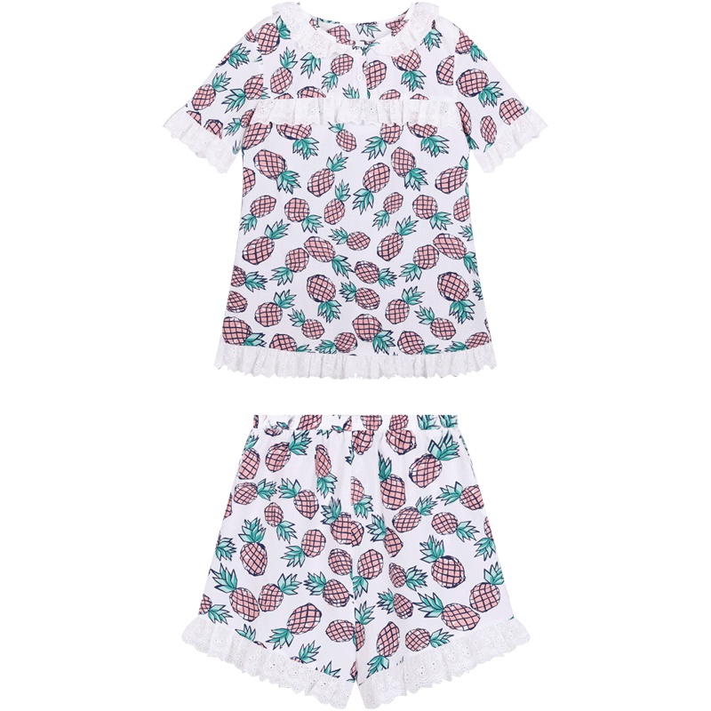 两件套睡衣女夏薄款短袖短裤清新可爱甜美菠萝印花家居服套装外穿