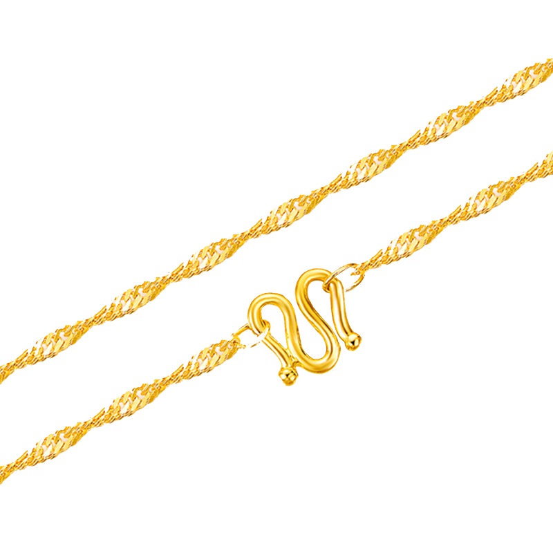 足金999水波纹项链百搭素链锁骨链女款吊坠链 手拉手珠宝