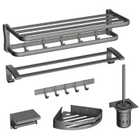 法恩莎(FAENZA)太空铝挂件卫浴五金套件免钉六件套毛巾浴巾架置物三角篮纸巾盒挂钩马桶刷免打孔套装