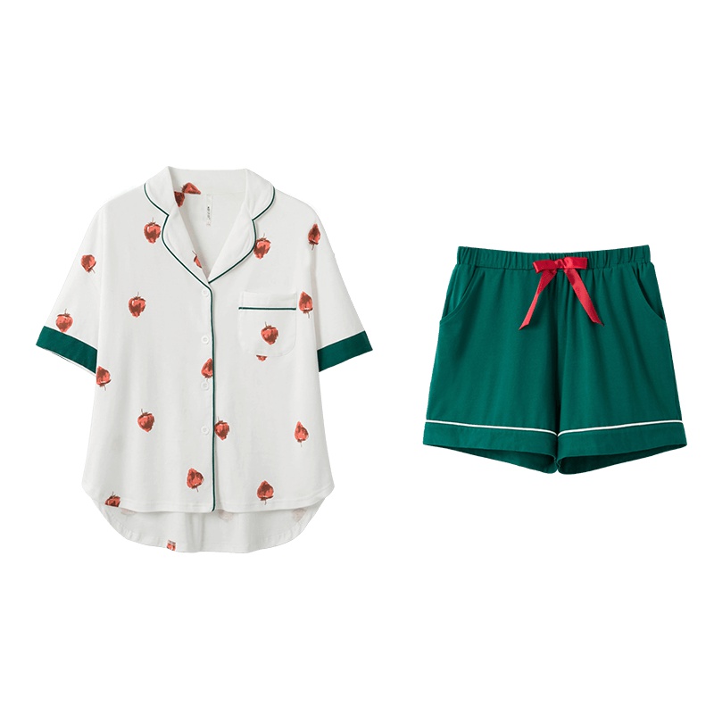 安之伴棉质开衫睡衣女夏甜美清新短袖韩版休闲少女家居服宽松大码