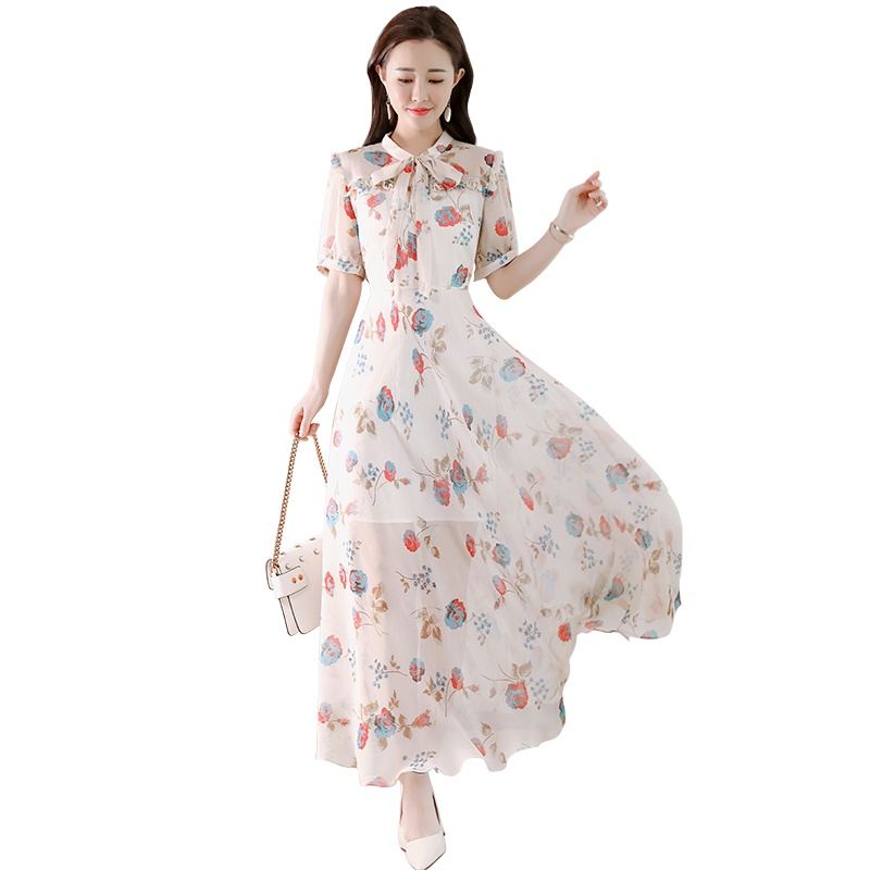 丝柏舍夏季连衣裙女2020五分袖气质系带大摆蝴蝶结S82R0566L