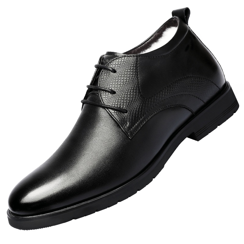 3515强人压花牛皮系带款保暖羊毛商务正装男士棉皮鞋84DC013041