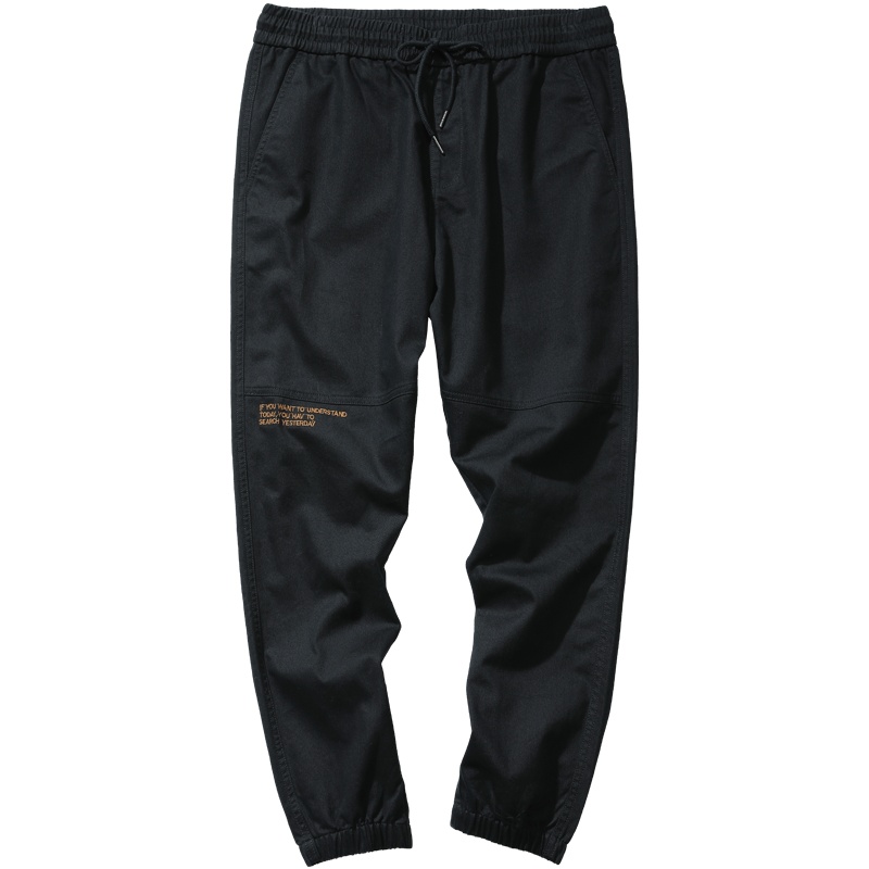 千纸鹤男士休闲裤2019秋季新款时尚宽松直筒黑色束脚九分裤90312