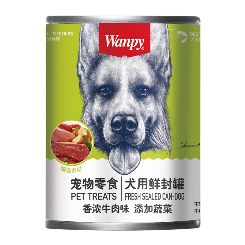 顽皮Wanpy宠物零食犬用鲜封罐香浓牛肉味添加蔬菜375g