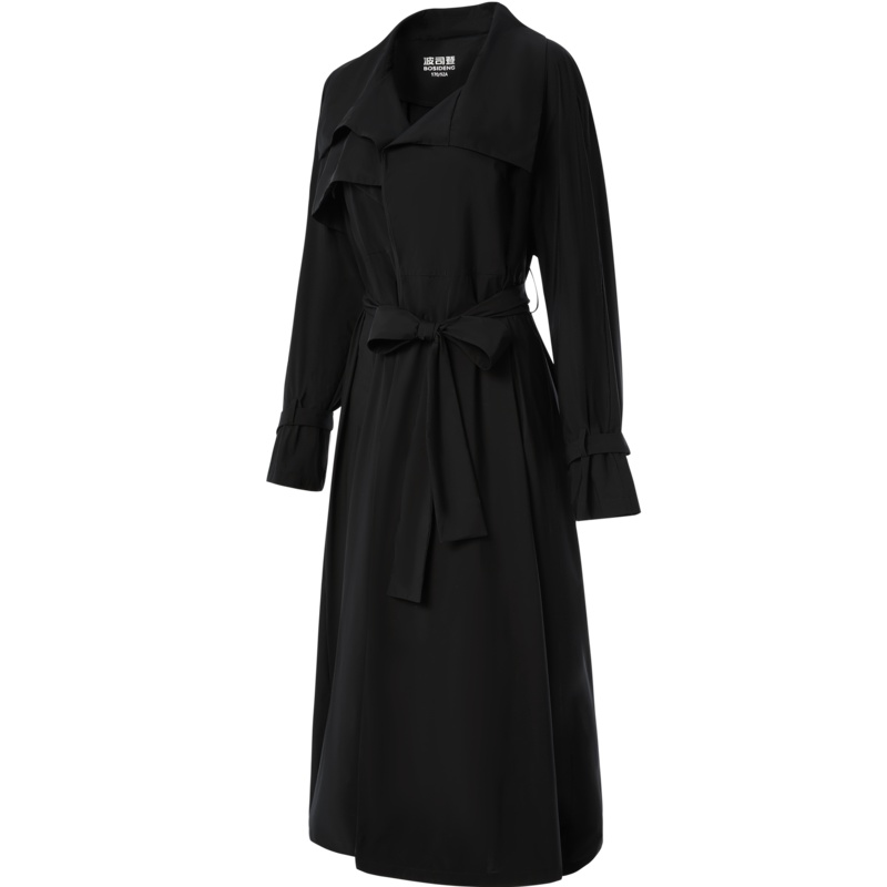 波司登2021春夏新款防晒长外套女百搭翻领黑色宽松风衣B10524072