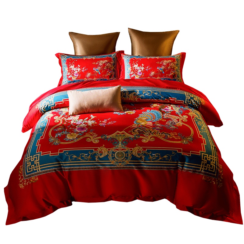 恒源祥新婚全棉结婚床上用品四件套纯棉婚庆大红色结婚房六件套