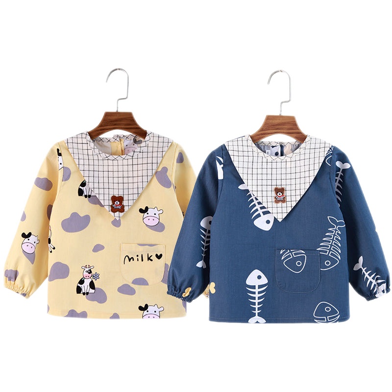 宝宝吃饭罩衣儿童防水防脏小围裙秋冬反穿衣画画护衣婴儿长袖围兜威珺