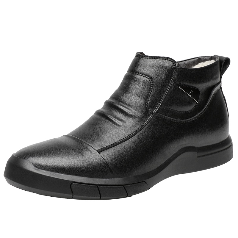 路易克思棉鞋男冬季加绒保暖羊毛棉皮鞋真皮软底防滑中老年爸爸鞋6025