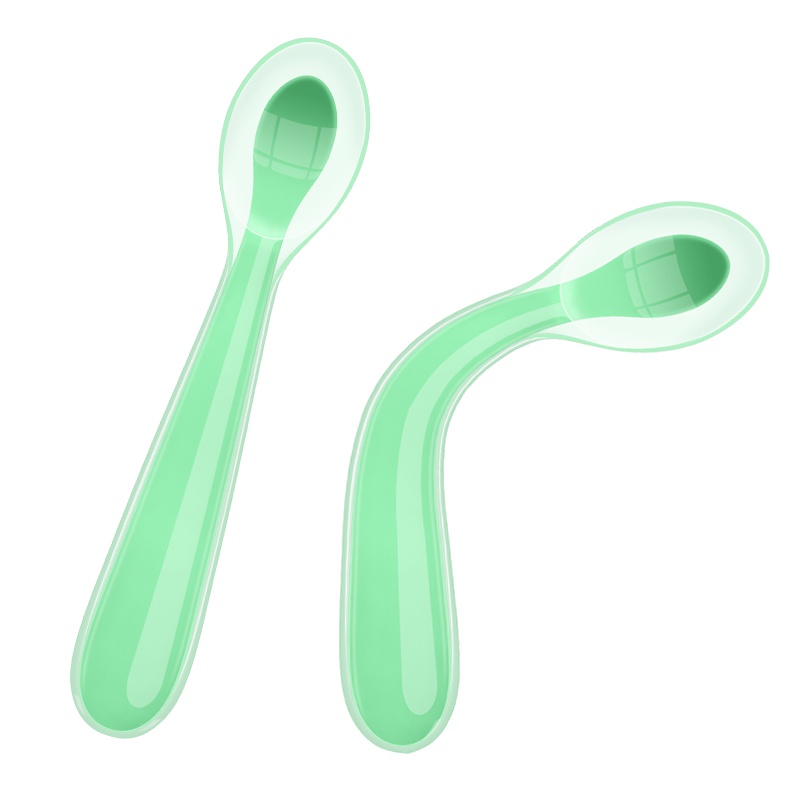 宝啦母婴婴幼儿童餐具宝宝硅胶软勺 婴幼儿喂哺期辅食米糊粥汤水勺子 儿童可弯曲勺----1562硅胶软勺薄荷绿
