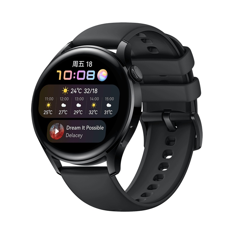 HUAWEI 华为Watch3 46mm eSim独立通话智能手表 健康呼吸管理 支持NFC支付 3天长续航 活力款 黑色