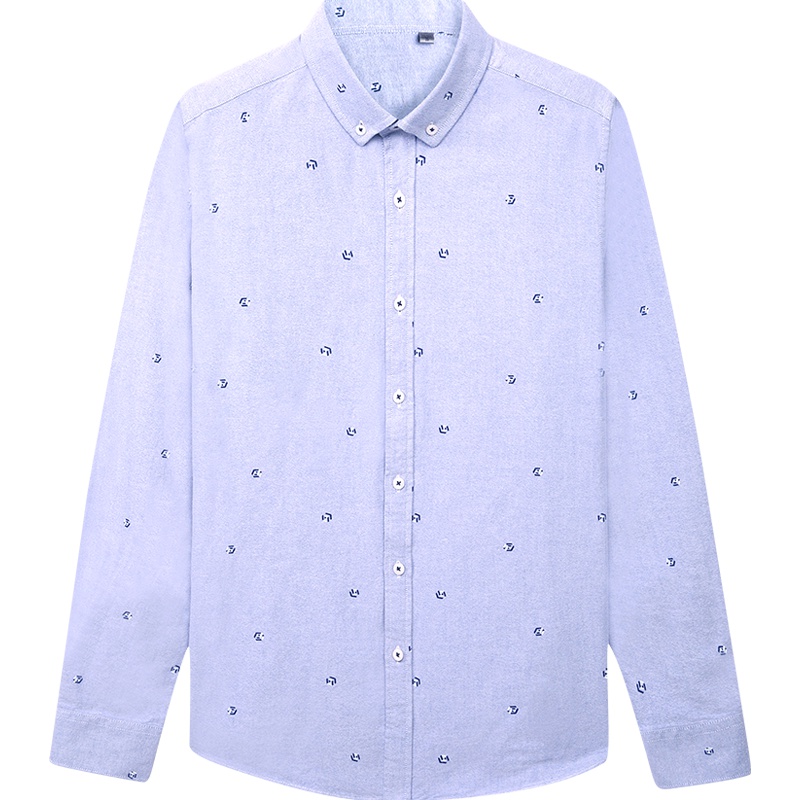 HODO红豆男装 男士长袖衬衫 秋季印花全棉牛津纺休闲长袖衬衫男