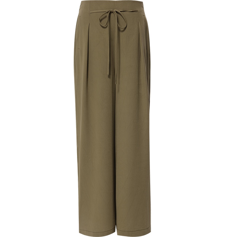 欧昵雪夏季高腰系带显瘦七分垂感阔腿裤女休闲显瘦直筒裤